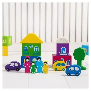 Конструктор деревянный Цветной городок 14 элементов