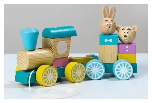 Конструктор «Каталка. паровоз с вагоном» 15 деталей