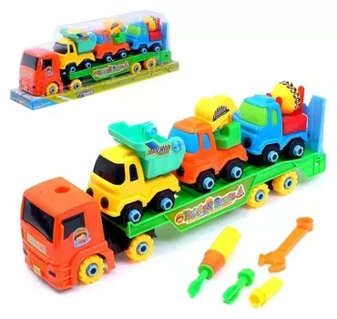 Конструктор винтовой «Автовоз», с 3 машинками