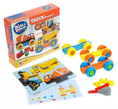 Конструктор винтовой «Строительный транспорт», набор 3 штуки, 34 детали