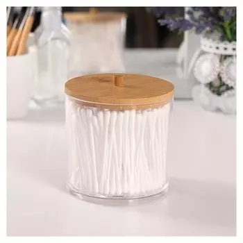 Контейнер для хранения ватных палочек, 9,5 × 9,7 см, цвет прозрачный/коричневый