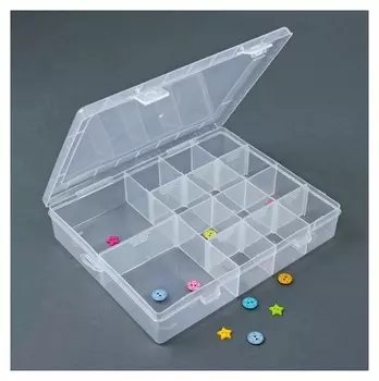 Контейнер для рукоделия, со съёмными ячейками, 14 отделений, 21 × 17 × 4 см, цвет прозрачный