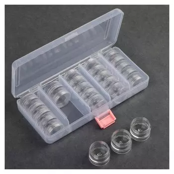 Контейнер для рукоделия, со съёмными ячейками, 25 баночек D = 3 см, 19 × 9,5 × 4 см, цвет прозрачный