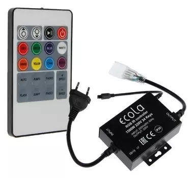 Контроллер Ecola, для RGB ленты 16х8 мм, 220 В, 1000 Вт, 4.5 А, Ip68, инфракрасный пульт