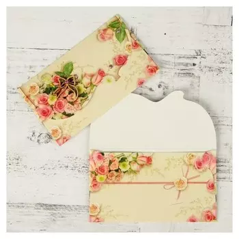 Конверт для денег "Универсальный" красные розы, накладные элементы