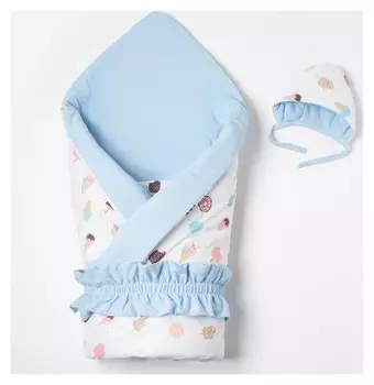 Конверт на выписку, цвет голубой, 3 предмета, трикотаж/сатин