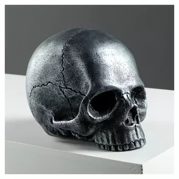 Копилка "Череп", глянец, серебристый цвет, 16 см