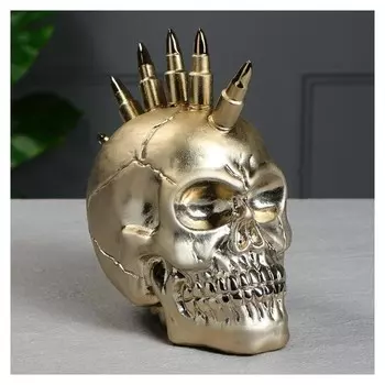 Копилка "Череп ирокез" золото, 21 см