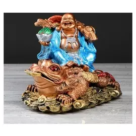 Копилка "Хотэй на жабе", бронзовый цвет, цветная 26 см