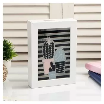 Копилка интерьерная пластик "Кактусы и полоски" 17х12х3,8 см