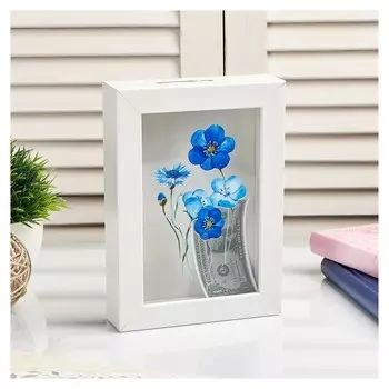 Копилка интерьерная пластик "Синие цветочки" 17х12х3,8 см