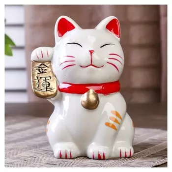 Копилка керамика "Манэки-нэко - иероглиф богатство" 11,5х9х7,3 см