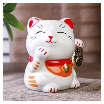 Копилка керамика "Манэки-нэко - иероглиф счастье и удача" 9,3х7х7 см