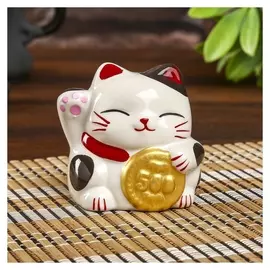 Копилка керамика "Манэки-нэко с монеткой" 7,5х7х7 см