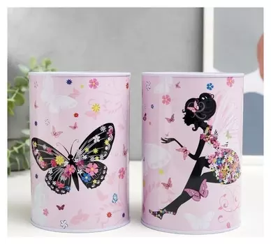 Копилка металл банка "Балерина в платье с бабочками" 15х10х10 см