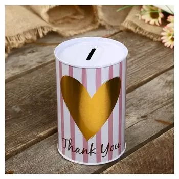 Копилка металл банка "Благодарность" розовая с золотом 12х8х8 см