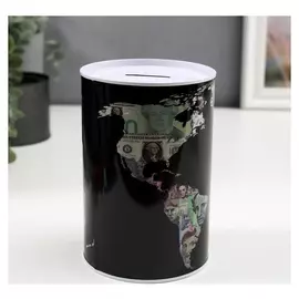 Копилка металл банка "Денежная карта мира" 15х10х10 см