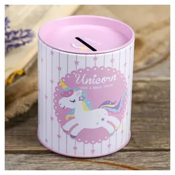 Копилка металл банка "Единорог и полоски" 10х8,5х8,5 см