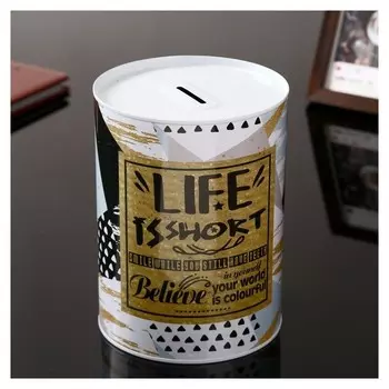 Копилка металл банка "Геометрия и надписи" с золотом 16х12х12 см