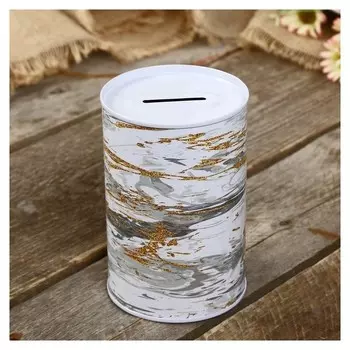 Копилка металл банка "Мрамор с золотыми трещинами" 12х8х8 см