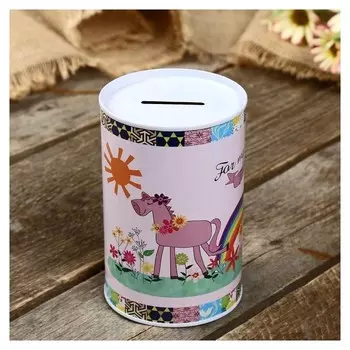 Копилка металл банка "Мультяшные зверята" 12х8х8 см