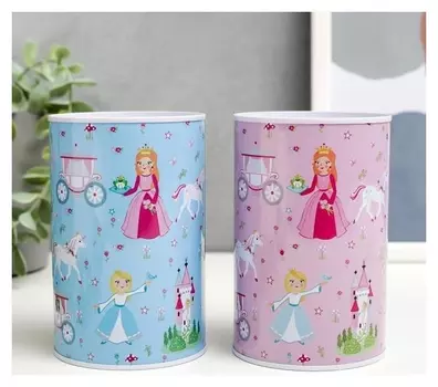 Копилка металл банка "Принцессы, замки и кареты" 12х8х8 см