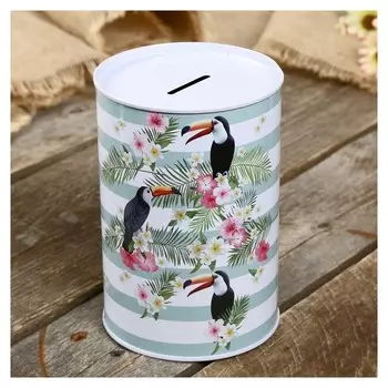 Копилка металл банка "Туканы и цветы" 15х10х10 см