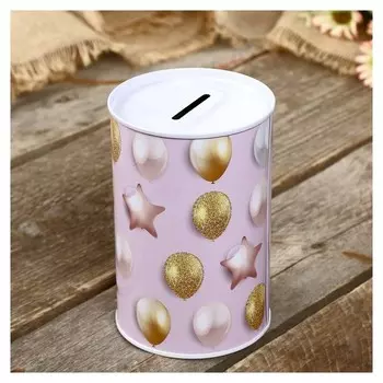 Копилка металл банка "Воздушные шары" с золотом 12х8х8 см