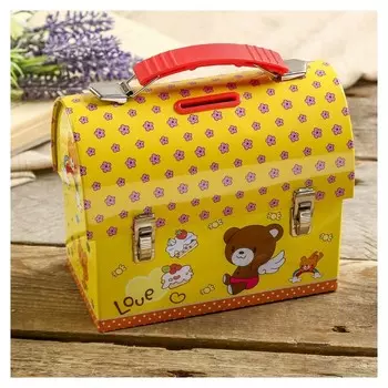 Копилка металл сундучок "Мишутка на жёлтом" 13х16х8,5 см