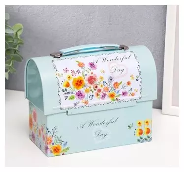 Копилка металл сундучок "Прекрасный день. цветочный" 13,5х17,2х8,2 см
