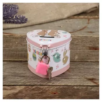 Копилка металл "Зверята" с замком и ключами 6х7,5х7 см