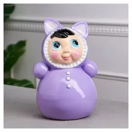 Копилка "Неваляшка", с треугольными ушками, фиолетовая, керамика, 23 см