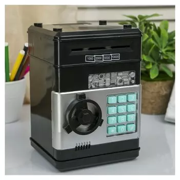 Копилка пластик для монет и купюр"Сейф"кодовый замок, звук 3АА 19,5х12,3х13 см