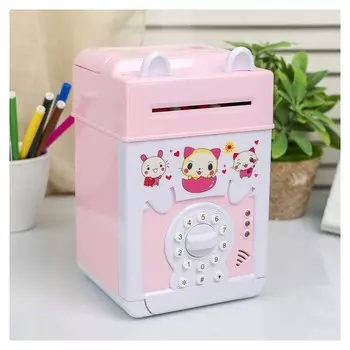 Копилка пластик для монет и купюр "Сейф с ушками" кодовый замок, звук 3АА 20х12,2х13 см