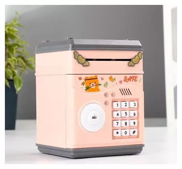 Копилка пластик для монет и купюр "Сейф-зоопарк" код.замок, звук 3АА 17,5х12,5х12,5 см 457192