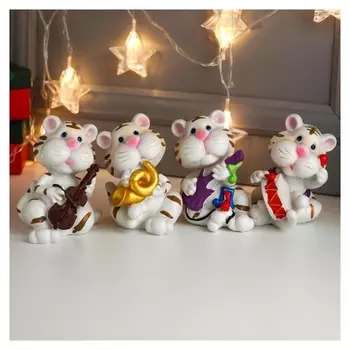 Копилка полистоун "Кремовый тигра - музыкант" 11,5х7х8,5 см