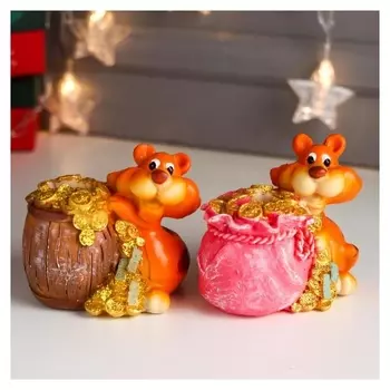 Копилка полистоун "Рыжий тигр с бочкой/мешком золотых монет" 9,5х7,5х10 см