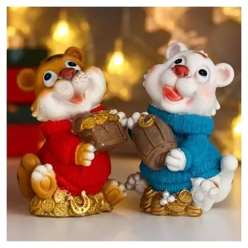 Копилка полистоун "Тигрёнок в свитере с золотыми монетами" 13х8х8,5 см