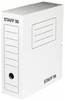 Короб архивный с клапаном А4 (260х325 мм), 100 мм, до 900 листов, микрогофрокартон, белый, Staff, 128863