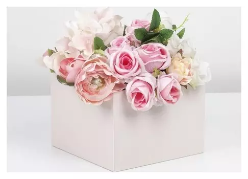 Коробка для цветов с PVC крышкой, бежевая 17 х 17 х 12 см