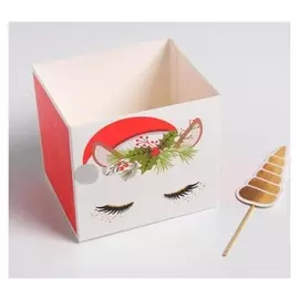 Коробка для цветов с топперами «Новогодний единорог», 10 х 10 х 12 см