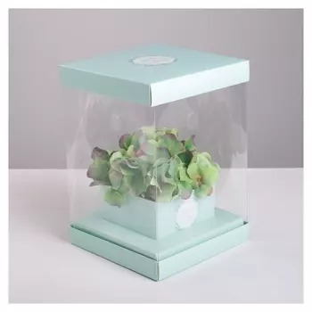 Коробка для цветов с вазой и PVC окнами складная «Любви и счастья», 16 х 23 х 16 см