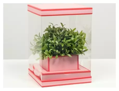 Коробка для цветов с вазой и PVC окнами складная, насыщенно-розовый, 16 х 23 х 16 см