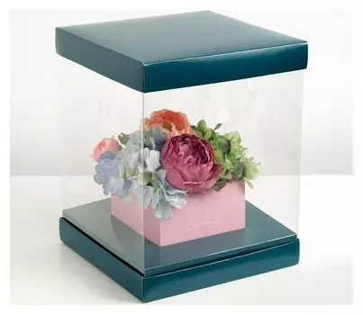Коробка для цветов с вазой и PVC окнами складная «Счастья», 23 х 30 х 23 см