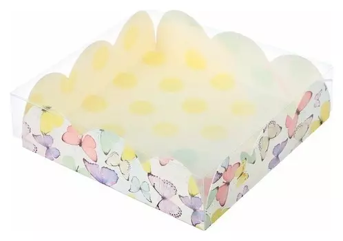 Коробка для кондитерских изделий с PVC крышкой «Бабочки», 10,5 × 10,5 × 3 см