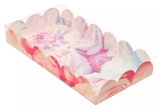 Коробка для кондитерских изделий с Pvc-крышкой «Пионы», 10.5 × 21 × 3 см