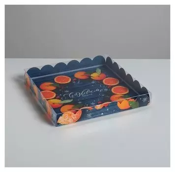Коробка для кондитерских изделий с PVC крышкой «С новым годом», 21 × 21 × 3 см