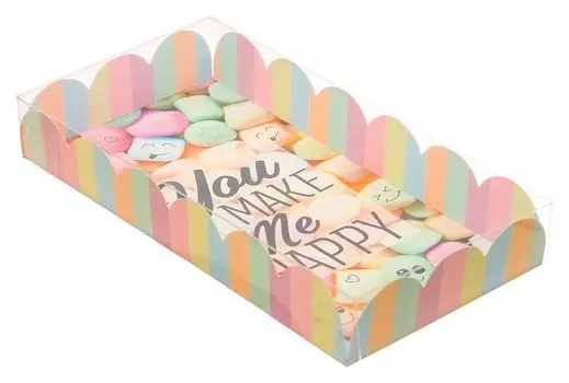 Коробка для кондитерских изделий с PVC крышкой You Make Me Happy, 21 х 10,5 х 3 см