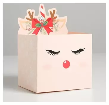 Коробка для мини-букетов «С новым годом», оленёнок, 12 х 18 х 10 см