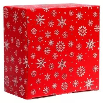 Коробка новогодняя "Снежинки", 21х21 см, красная